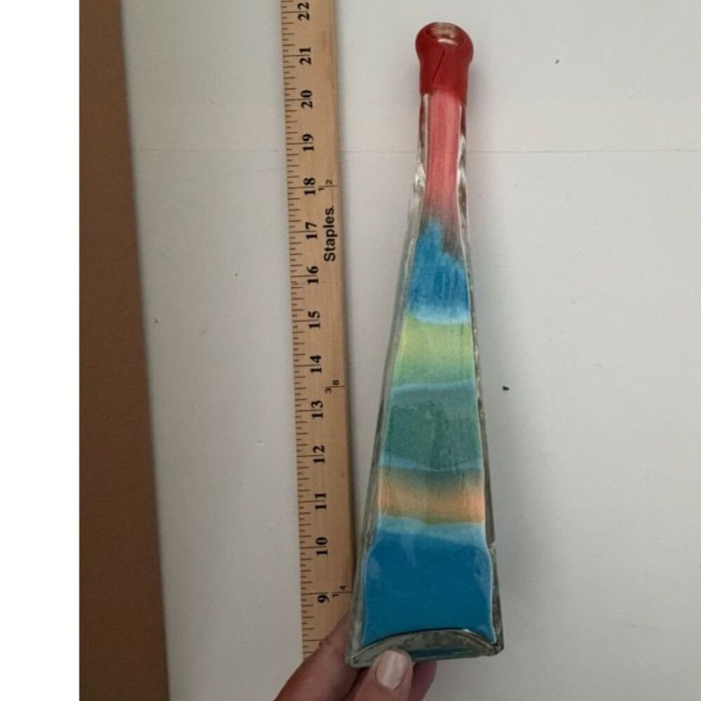 vtg decorative glass bottle with layered multicolor bath salts